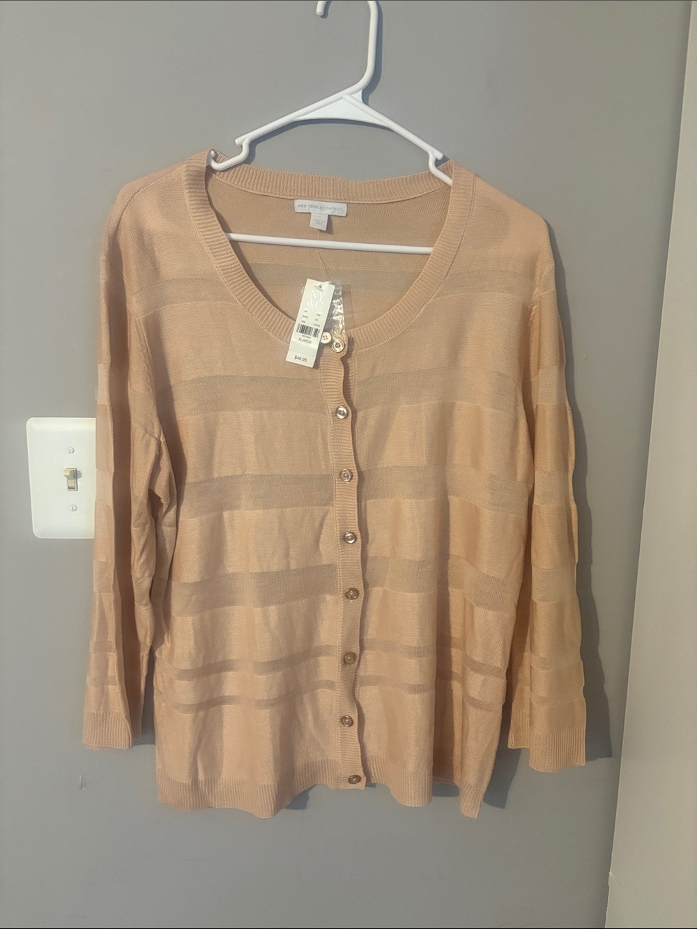 NWT New York & Company Beige Tan Striped Lightweight Sheer Cardigan Sz XL